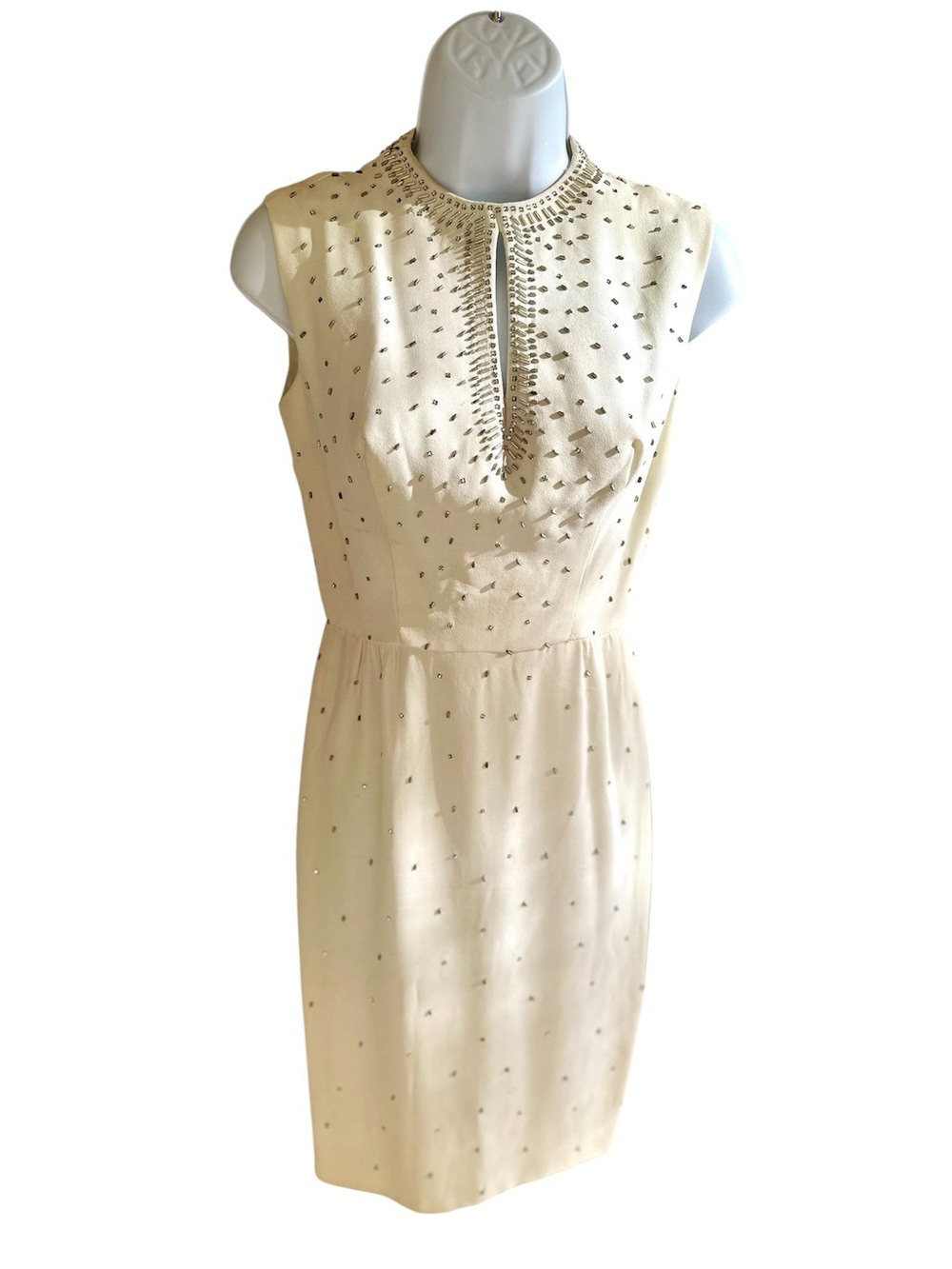 Vintage Mardi Gras NY Ivory Silver Beaded Midi Dress